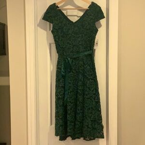 Green A-Line evening  Dress with Flutter Cap Sleeves size 6